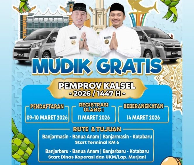 
 Pemprov Kalsel Buka Mudik Gratis Lebaran 2026, Pendaftaran Dibuka 9–10 Maret