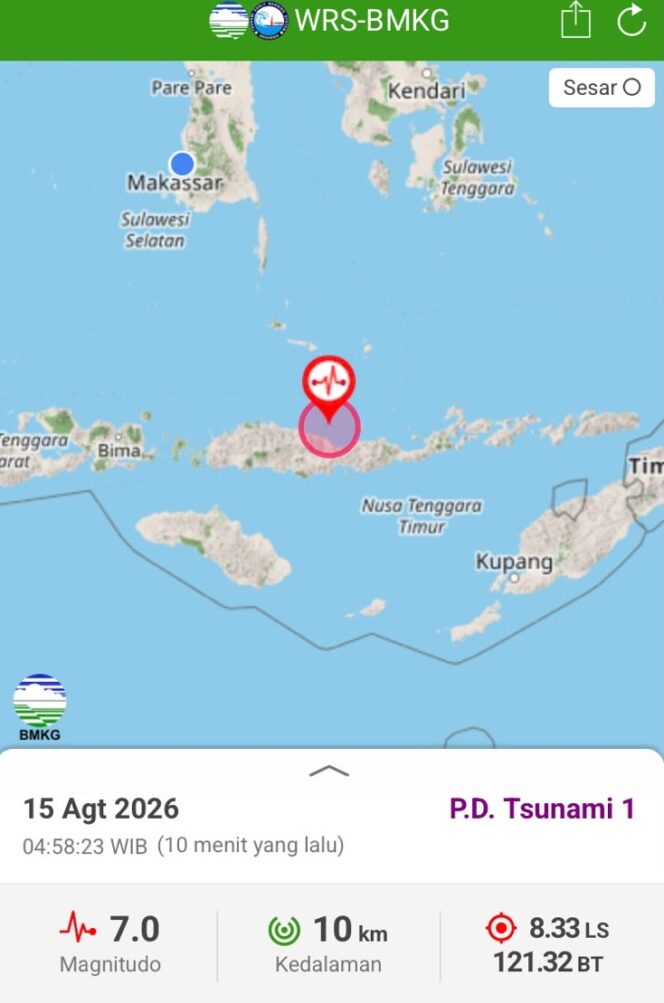 
 Gempa M7,7 Guncang NTT, Dua Orang Meninggal Dunia dan Peringatan Tsunami Dikeluarkan